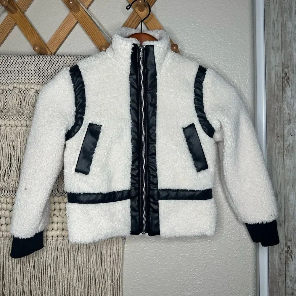 Toddler Girl’s White Fleece Moto Jacket
